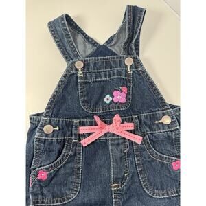 Vtg. Oshkosh Overalls Genuine Kids Girl's 6M Jean Denim Embroidered Flowers Bow